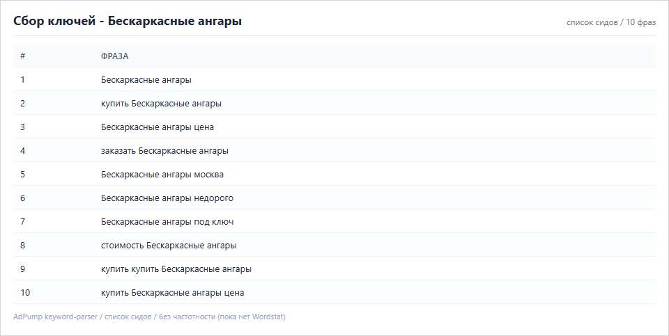 Пример ключей (до 20) — Бескаркасные Ангары