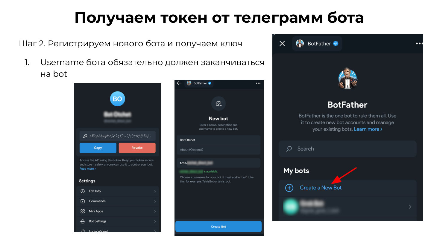 Регистрация бота и API Token в BotFather